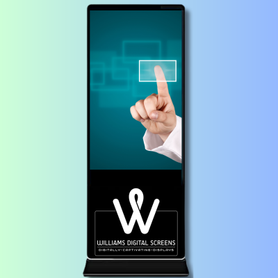 Interactive touchscreen with a user navigating through product information
